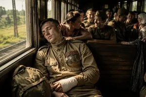 Раненный солдат в поезде